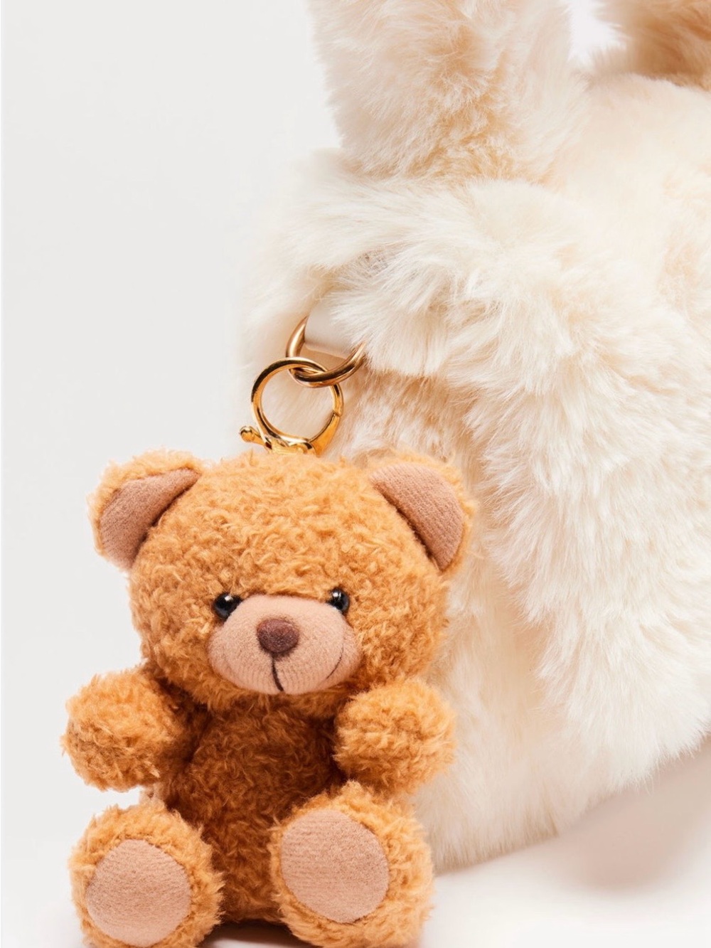 Plush Teddy Bag Charm Keychain - Cream and Light Brown